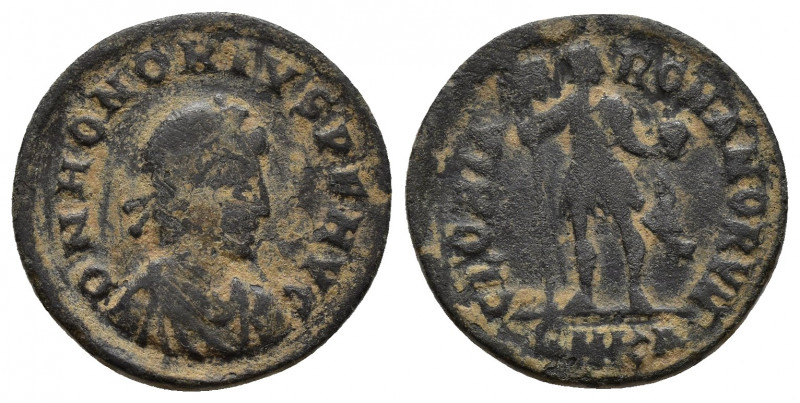 Honorius AD 393-423. Cyzicus Follis Æ (19mm., 4.3g.) D N HONORIVS P F AVG, Drape...