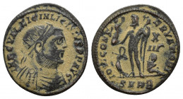Licinius I. A.D. 308-324. AE follis (19 mm, 2.7 g . Heraclea mint, struck A.D. 32. IMP C VAL LICIN LICINIVS P F AVG, radiate, draped and cuirassed bus...