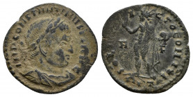 Constantine I; 307-337 AD, (20mm, 1.6 g) Obv: IMP CONSTANTINVS P F AVG Bust laureate, cuirassed r., seen from front. Rx: SOLI INVIC - TO COMITI Sol st...