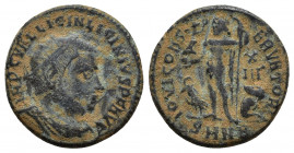 Licinius I (308-324). Æ Follis (18mm, 3.4g ). Heraclea, 321-324. Radiate, draped and cuirassed bust r. R/ Jupiter standing l., holding scepter and vic...