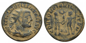Diocletian Æ Radiate. Heraclea, AD 295-296. (20mm, 3.00g ) IMP C C VAL DIOCLETIANVS P F AVG, radiate, draped and cuirassed bust to right / CONCORDIA M...