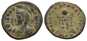 CRISPUS, (A.D. 317-326 as Caesar), AE folles, issued 322-3, London mint, (20mm, 3.00 g), obv. helmeted cuirassed bust to left of Crispus, around CRISP...