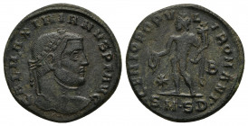 Maximianus. First reign, AD 286-305. Æ Follis (24.2mm, 7.1 g ). Serdica mint, 2nd officina. Struck AD 303/4-305. Laureate head right / Genius standing...