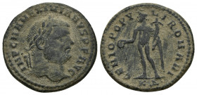 Maximian Æ Nummus. Cyzicus, AD 297-299. (25.3mm, 8.94g) IMP C M A MAXIMIANVS P F AVG, laureate bust right / GENIO POPVLI ROMANI, Genius standing left,...