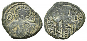 John III Ducas (Vatatzes) of Nicaea Æ Tetarteron. Magnesia, AD 1222-1254. (17mm, 1.9g ) Bust of St. George facing, nimbate, holding spear and shield; ...
