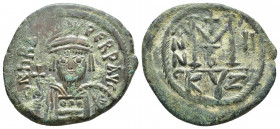 Heraclius, 610-641. Follis (27mm, 11.7 g ), Cyzicus, RY 2 = 611/2. d N hRACLI PERP AVG Helmeted and cuirassed bust of Heraclius facing, holding cross ...