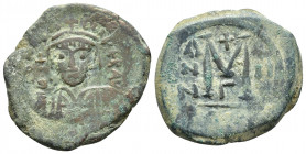 Heraclius, 610-641. Follis (30 mm, 12.3 g ), Regnal Year III = 612/3. Crowned, draped, and cuirassed bust facing, holding globus cruciger. Rev. D N hЄ...