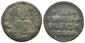 Leo VI the Wise, (A.D. 886-912), AE follis, Constantinople mint, (26mm, 8.00 g), obv. Leo VI bust facing, around +LEON bASILEVS ROM', rev. legend in f...