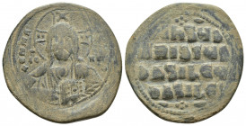 Basil II Bulgaroktonos, with Constantine VIII AD 976-1025. Anonymous follis AE. Constantinople Follis Æ (33mm., 13,7g. ) +EMMA-NOVHΛ; IC XC to left an...