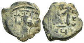 Constans II (641-668). Æ 40 Nummi (17mm, 3.5g). Constantinople. Constans wearing crown and chlamys, standing facing holding cross and cross on globe. ...