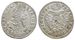 Bohemia. Leopold I 'The Hogmouth' (1657-1705) AR 3 kreuzer, Prauge mint, 1698. (20mm, 1.7 g) Obv: LEOPOLDVS : D : G : R :-IMPER : S : A·, laureate, dr...
