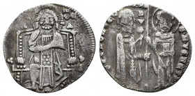 ITALY, Venezia (Venice).AR Grosso (18.6mm, 1.9 g,). Doge and S. Marco standing facing, holding banner between them / Christ Pantokrator enthroned faci...
