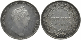BADEN - DURLACH
Karl Leopold Friedrich, 1830 - 1852. 1 Gulden 1841, Karlsruhe. AKS 92; J. 56. 10.58 g. Kl. Randfehler, min. berieben, sehr schön