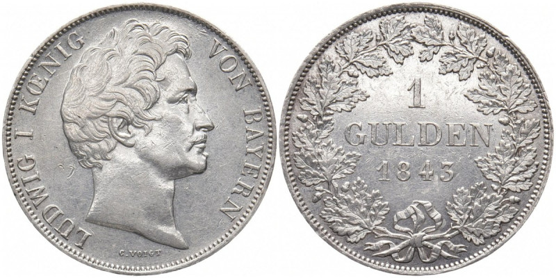 BAYERN
Ludwig I., 1825 - 1848. Gulden 1843. AKS 78; J. 62. 10.61 g. Sehr schön-...