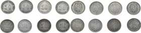 REICHSKLEINMÜNZEN
 Lot. 50 Pfennig 1875 A, C, F, G (selten), J; 50 Pfennig 1876 A, B; 50 Pfennig 1877 A. J. 7. 8 Stück. Sehr schön-vorzüglich