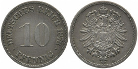REICHSKLEINMÜNZEN
 10 Pfennig 1873 B. J. 4. 4.18 g. R Min. Randfehler, sehr schön-vorzüglich