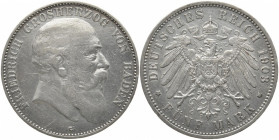 REICHSSILBERMÜNZEN BADEN
Friedrich I., 1856-1907. 5 Mark 1903 G. J. 33. 27.60 g. Berieben, sehr schön