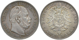 REICHSSILBERMÜNZEN PREUSSEN
Wilhelm I., 1861-1888. 2 Mark 1880. J. 96. 11.09 g. Feine Patina, sehr schön-vorzüglich