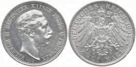 REICHSSILBERMÜNZEN PREUSSEN
Wilhelm II., 1888-1918. 2 Mark 1904 A. J. 102. 11.13 g. Vorzüglich +