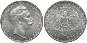REICHSSILBERMÜNZEN PREUSSEN
Wilhelm II., 1888-1918. 3 Mark 1910 A. J. 103. 16.68 g. Vorzüglich-Stempelglanz