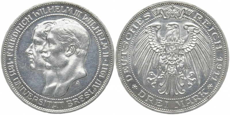 REICHSSILBERMÜNZEN PREUSSEN
Wilhelm II., 1888-1918. 3 Mark 1911 A. Universität ...