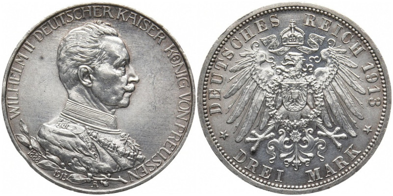 REICHSSILBERMÜNZEN PREUSSEN
Wilhelm II., 1888-1918. 3 Mark 1913 A. Regierungsju...