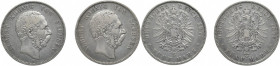 REICHSSILBERMÜNZEN SACHSEN
Albert, 1873 - 1902. 5 Mark 1875 E. J. 122. 2 Stück. 55.01 g. Sehr schön
