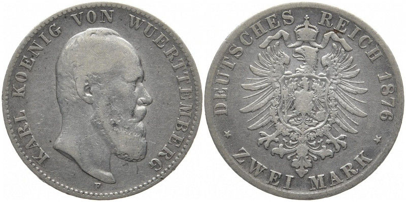 REICHSSILBERMÜNZEN WÜRTTEMBERG
Karl, 1864-1891. 2 Mark 1876 F. J. 172. 10.92 g....