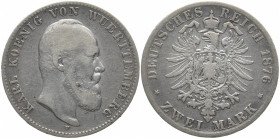 REICHSSILBERMÜNZEN WÜRTTEMBERG
Karl, 1864-1891. 2 Mark 1876 F. J. 172. 10.92 g. Schön-sehr schön