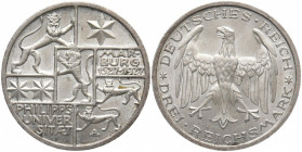 WEIMARER REPUBLIK
 3 Reichsmark 1927 A. Universität Marburg. 15.04 g. Vorzüglich-Stempelglanz