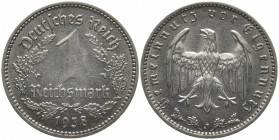 DRITTES REICH
 1 Reichsmark 1938 J. J. 354. 4.76 g. Sehr schön-vorzüglich