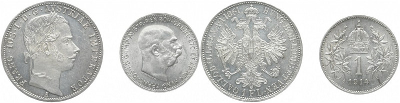 HABSBURGER BIS 1866
Franz Josef, 1848 - 1916. Gulden 1861 A. Dazu: Krone 1914. ...