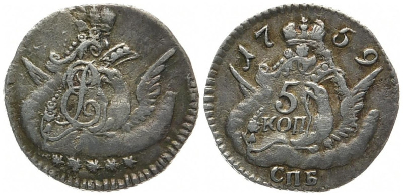 RUSSLAND GROSSFUERSTENTUM / KAISERREICH
Elisabeth, 1741 - 1761. 5 Kopeken 1759,...