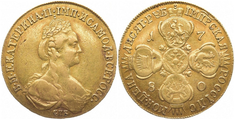 RUSSLAND GROSSFUERSTENTUM / KAISERREICH
Katharina II., 1762 - 1796. 10 Rubel 17...