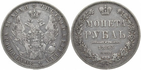 RUSSLAND GROSSFUERSTENTUM / KAISERREICH
Nikolaus I., 1825 - 1855. Rubel 1853, HI, St. Petersburg. Bitkin 231. 20.78 g. Sehr schön