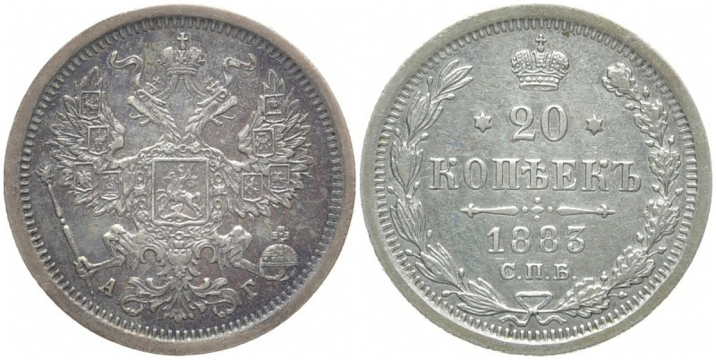 RUSSLAND GROSSFUERSTENTUM / KAISERREICH
Alexander III., 1881 - 1894. 20 Kopeken...
