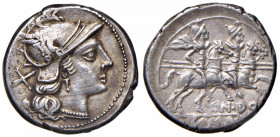 Domitia - Cn. Domitius Ahenobarbus - Denario (189-180 a.C.) Testa di Roma a d. - R/ I Dioscuri a cavallo a d. - Cr. 147/1 AG (g 4,18) Striature da pul...