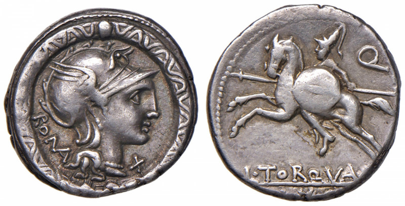 Manlia - L. Manlius Torquatus - Denario (113-112 a.C.) Busto di Roma a d. entro ...