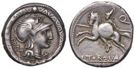 Manlia - L. Manlius Torquatus - Denario (113-112 a.C.) Busto di Roma a d. entro torques - R/ Cavaliere con lancia e scudo a s. - B. 2; Cr. 295/1 AG (g...