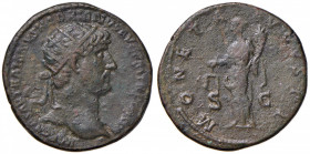 Adriano (117-138) Dupondio - Testa radiata a d. - R/ La Moneta stante a s. - RIC 600 AE (g 10,18)