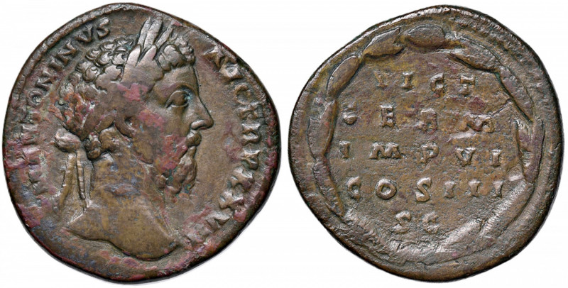 Marco Aurelio (161-180) Sesterzio - Busto laureato a d. - R/ Scritta in corona d...