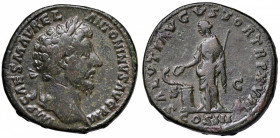 Marco Aurelio (161-180) Sesterzio - Testa laureata a d. - R/ La Salute stante a s. - RIC 844 AE (g 25,84)