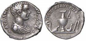 Caracalla (211-217) Denario - Testa a d. - R/ Strumenti sacrificali - RIC 4 AG (g 3,12)