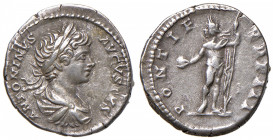 Caracalla (211-217) Denario - Testa laureata a d. - R/ L’imperatore stante a s. - RIC 30 AG (g 3,31)