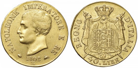 Napoleone (1804-1814) Milano - 40 Lire 1808 apostrofo curvo - Gig. 72bis AU (g 12,80) Proveniente da montatura non deturpante