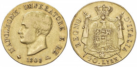 Napoleone (1804-1814) Milano - 40 Lire 1808 senza segno di zecca - Gig. 72a AU (g 12,81) R Minimo colpetto al bordo