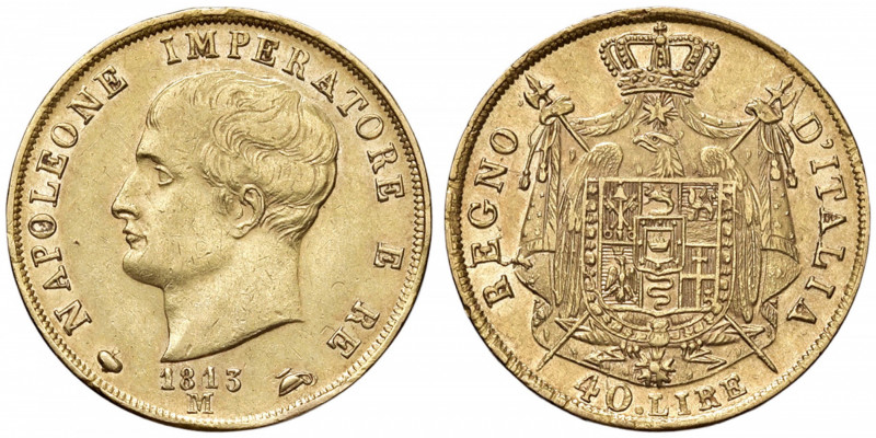 Napoleone (1804-1814) Milano - 40 Lire 1813 1 su 0, puntali aguzzi - Gig. 78a AU...