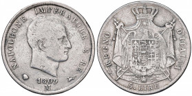 Napoleone (1804-1814) Milano - 5 Lire 1809 puntali aguzzi - Gig. 104 AG (g 24,50) Lucidato, poroso