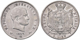 Napoleone (1804-1814) Milano - 5 Lire 1812 puntali aguzzi - Gig. 112 AG (g 24,75) Graffietti