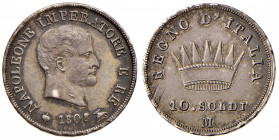 Napoleone (1805-1814) Milano - 10 Soldi 1808 Stellette in incuso - Gig. 175a AG (g 2,48) RRRR